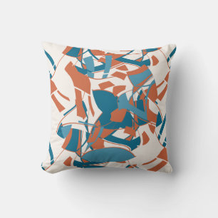 Orange Aqua Turquoise Swirling Floral on Off-white Cushion