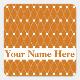 Orange Argyle Lattice with monogram Square Sticker