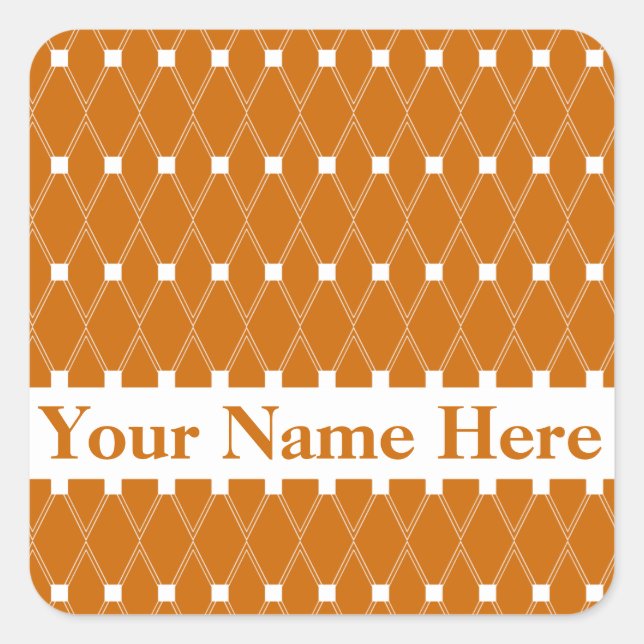 Orange Argyle Lattice with monogram Square Sticker (Front)