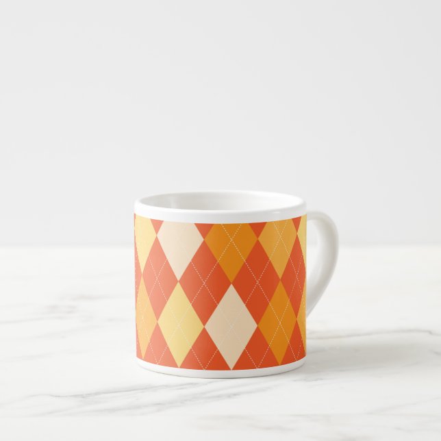 Orange argyle pattern espresso cup (Front Right)