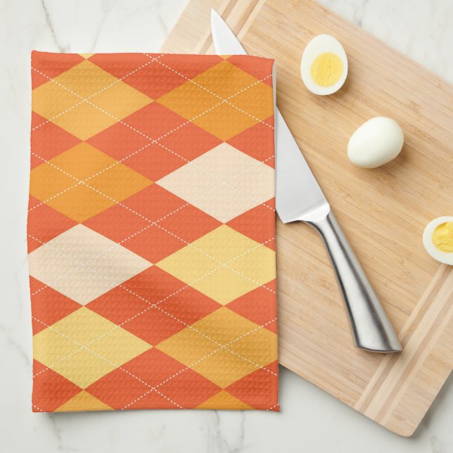Orange argyle pattern tea towel (Quarter Fold)