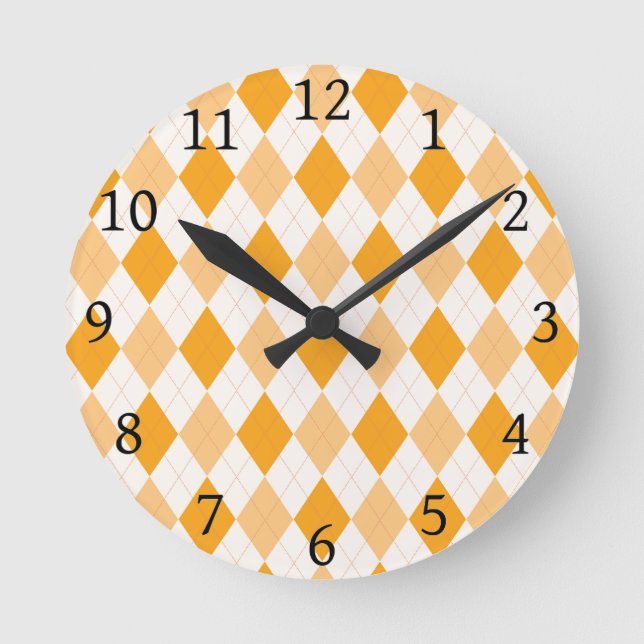 Orange Argyle Round Clock (Front)