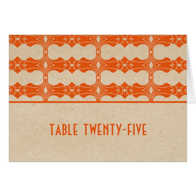 Orange Art Deco Border Table Number Card (Front Horizontal)