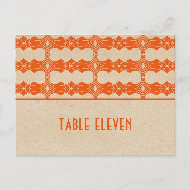 Orange Art Deco Border Table Number Postcard (Front)
