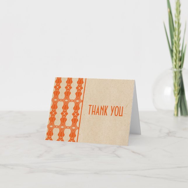 Orange Art Deco Border Thank You Card (Front)