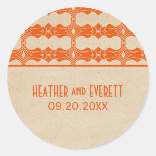 Orange Art Deco Border Wedding Stickers