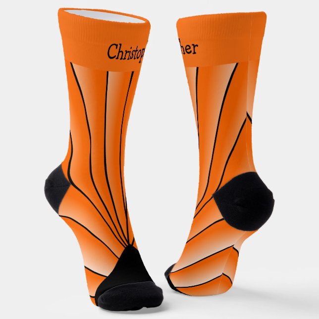 Orange Art Deco Design Socks (Angled)