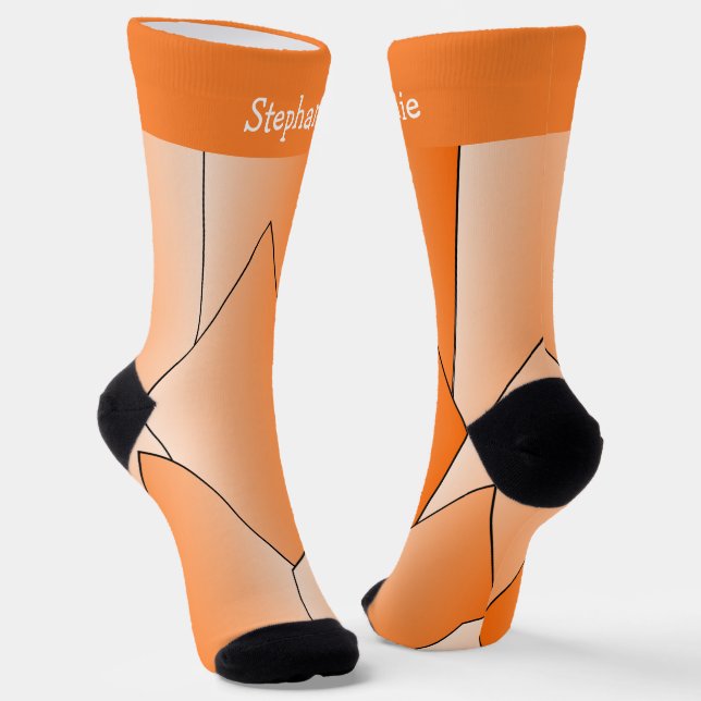 Orange Art Deco Design Socks (Angled)