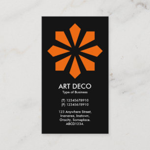 Orange Art Deco Flower Star - Black Business Card