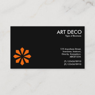 Orange Art Deco Flower Symbol - Black Business Card