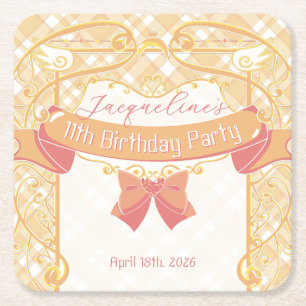 Orange Art Nouveau Princess Birthday Square Paper Coaster