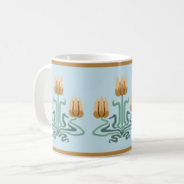 Orange Art Nouveau Tulip Trio Coffee Mug (Front Left)