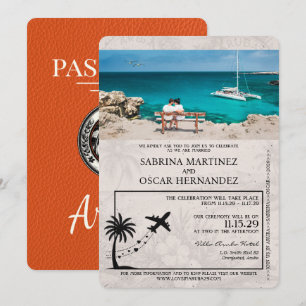 Orange Aruba Passport Wedding Invitation