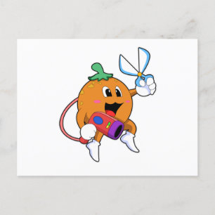 Orange as Hairdresser with Scissors & Hair dryer Postcard