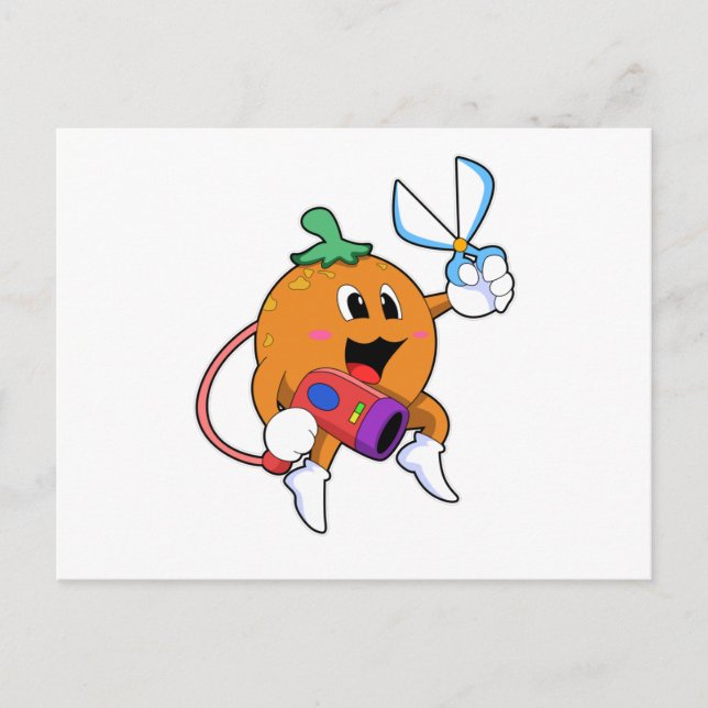 Orange as Hairdresser with Scissors & Hair dryer Postcard (Front)