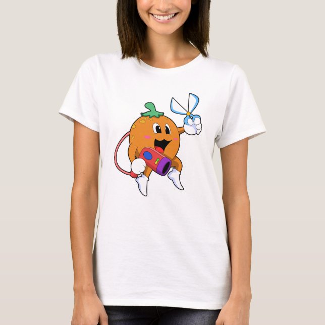 Orange as Hairdresser with Scissors & Hair dryer T-Shirt (Front)