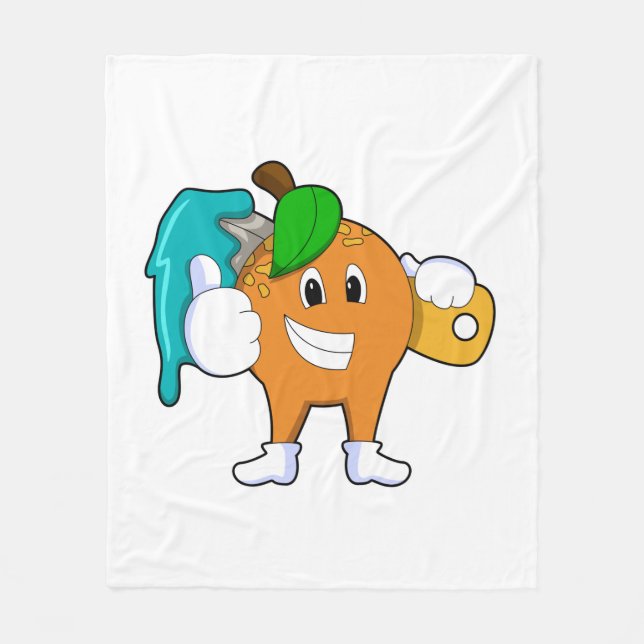 Orange as Painter with Paint brush Fleece Blanket (Front)