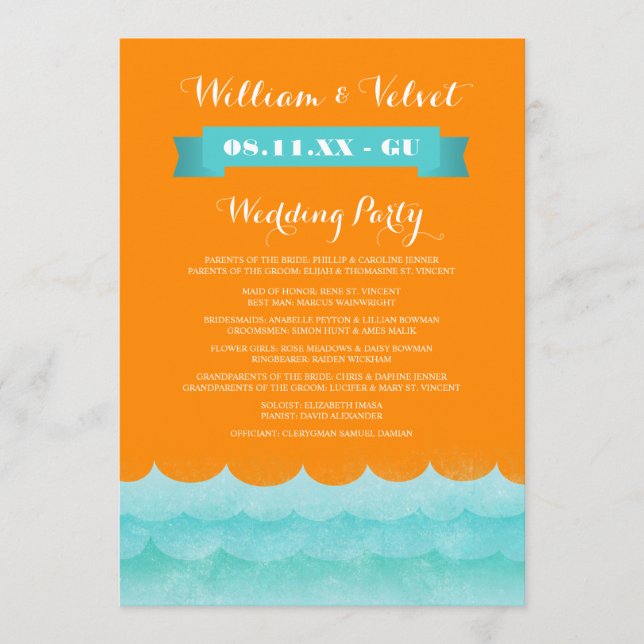 Orange At Sea Nautical Wedding Programs (Front)