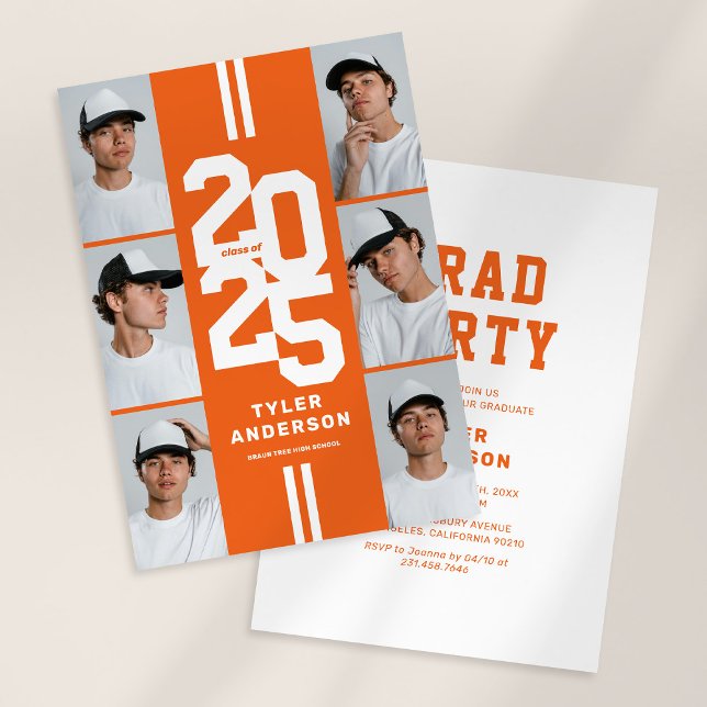Orange Athletic Photo Collage Graduation Party Invitation (Creator Uploaded)
