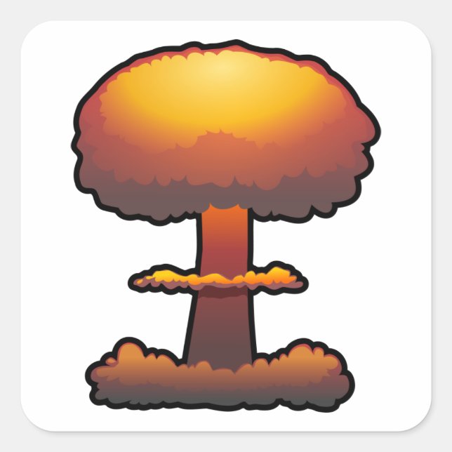 Orange Atomic/Nuclear Explosion Mushroom Cloud Square Sticker (Front)