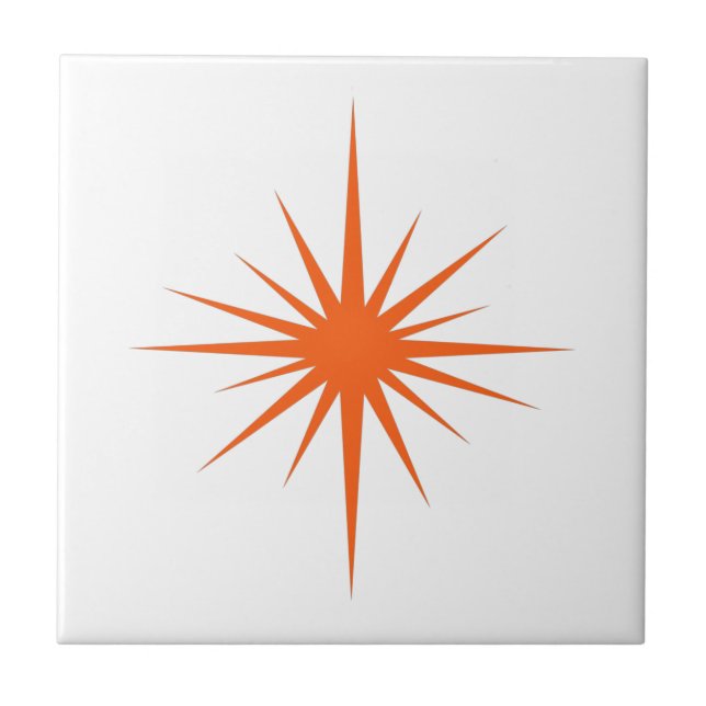 Orange Atomic Starburst Mid-century Modern Ceramic Tile (Front)