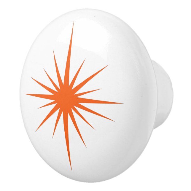 Orange Atomic Starburst Mid Century Style Ceramic Knob (Right)