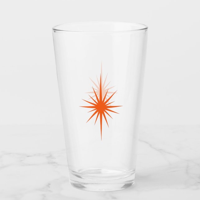 Orange Atomic Starburst Retro Midcentury Glass (Front)