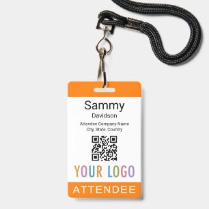 Orange Attendee Badge Event Guest QR Code Logo ID Badge