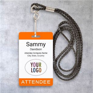 Orange Attendee Badge Event Logo Lanyard Clip Reel ID Badge
