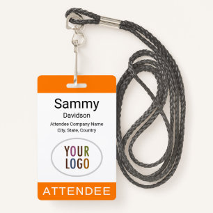 Orange Attendee Badge Event Logo Lanyard Clip Reel ID Badge