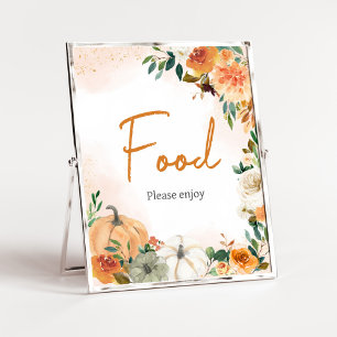 Orange Autumn Fall Floral Pumpkin Baby Shower Food Poster