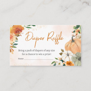 Orange Autumn Fall Floral Pumpkin Diaper Raffle Enclosure Card