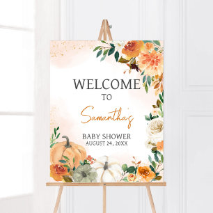 Orange Autumn Fall Floral Pumpkin Welcome Poster