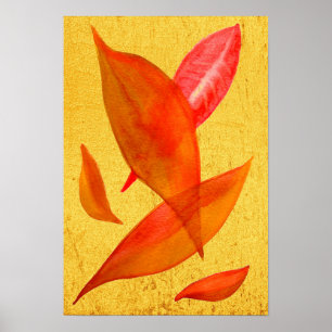 Orange Autumn Fall leaves watercolor illustration Poster