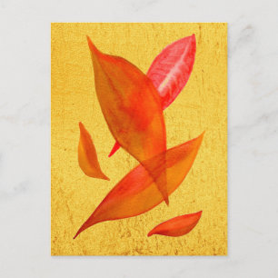 Orange Autumn Fall seasonal leaf art Postcard