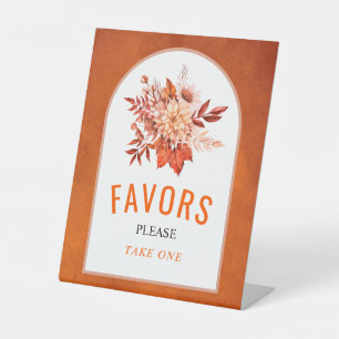 Orange autumn flowers, leaves wedding Favours Pedestal Sign