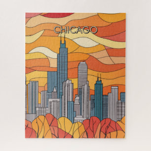 Orange Autumn in Chicago Travel Jigsaw Puzzle