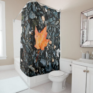 Orange Autumn Leaf on Black Rocks Shower Curtain