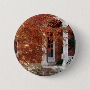 Orange Autumn Leaves and House 6 Cm Round Badge