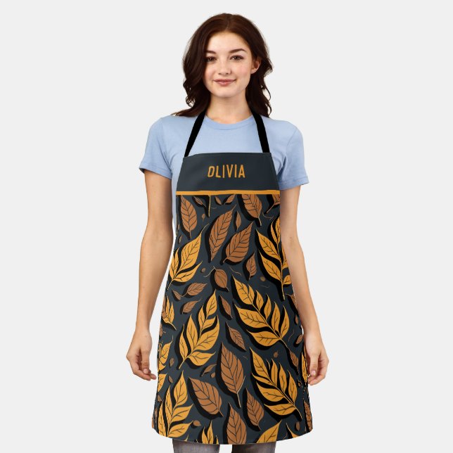 Orange Autumn Leaves on Brown Background Apron (Worn)