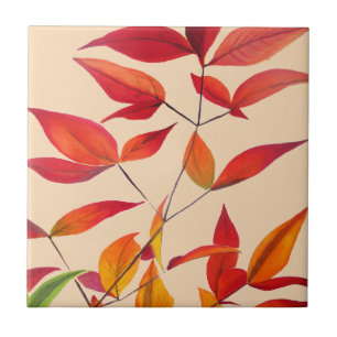 Orange Autumn leaves original watercolour art Ceramic Tile