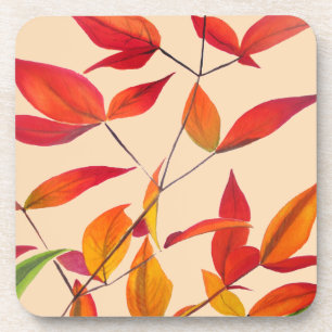 Orange Autumn leaves original watercolour art Coaster