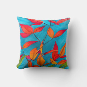 Orange Autumn leaves original watercolour art Cushion