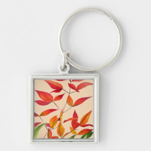Orange Autumn leaves original watercolour art Key Ring