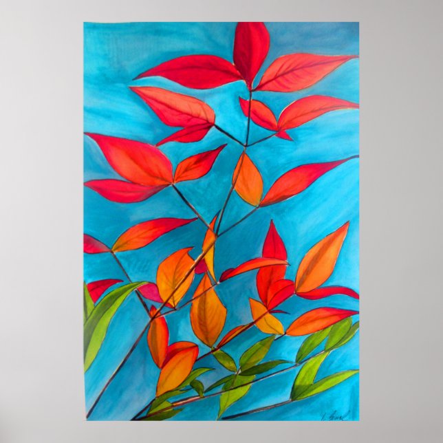 Orange Autumn leaves original watercolour art Poster (Front)