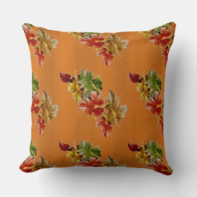 Orange Autumn Leaves Pattern Throw Pillow (Front)