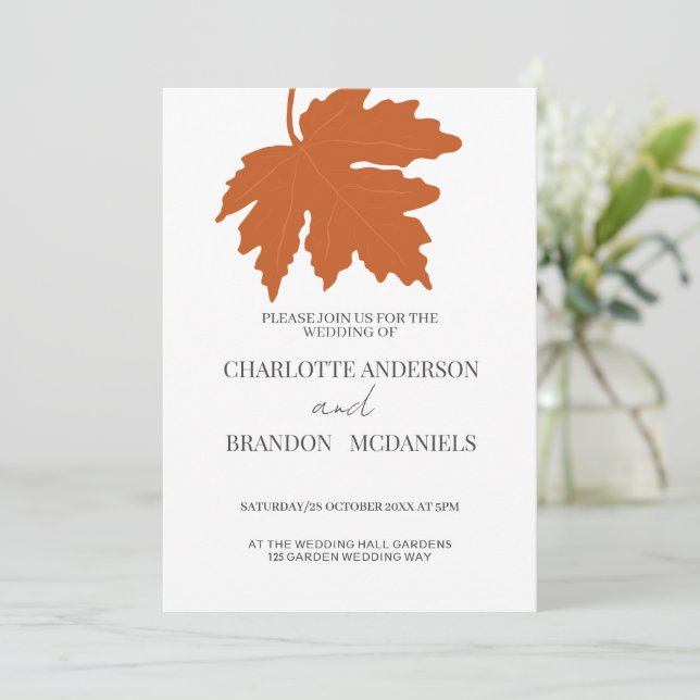 Orange Autumn Maple Leaf Wedding Invitation (Standing Front)
