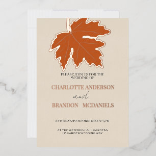 Orange Autumn Maple Leaf Wedding Rose Gold Foil I