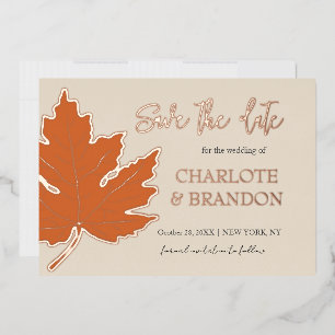 Orange Autumn Maple Leaf Wedding Save The Date  