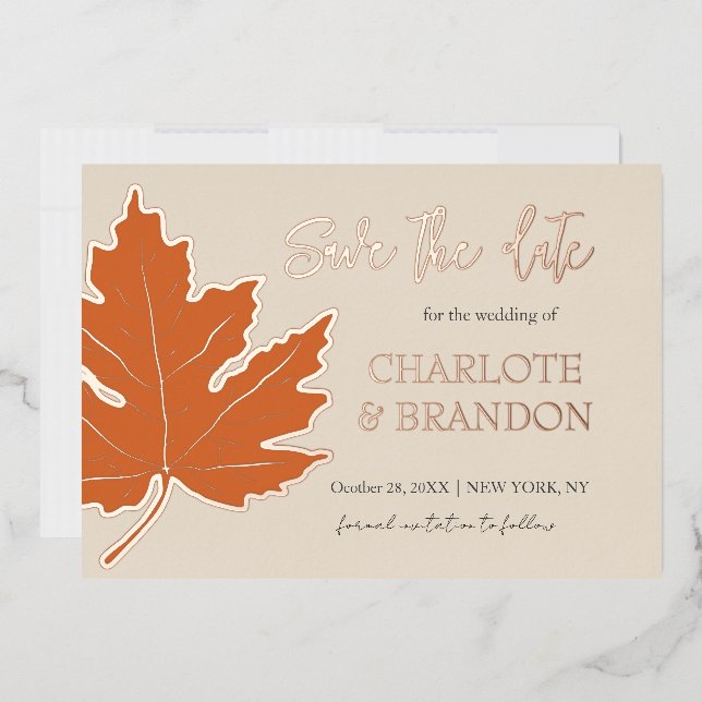 Orange Autumn Maple Leaf Wedding Save The Date   (Envelope)